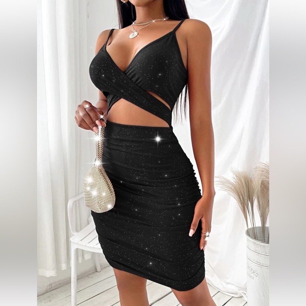 SHEIN Criss Cross Ruched Bodycon Dress